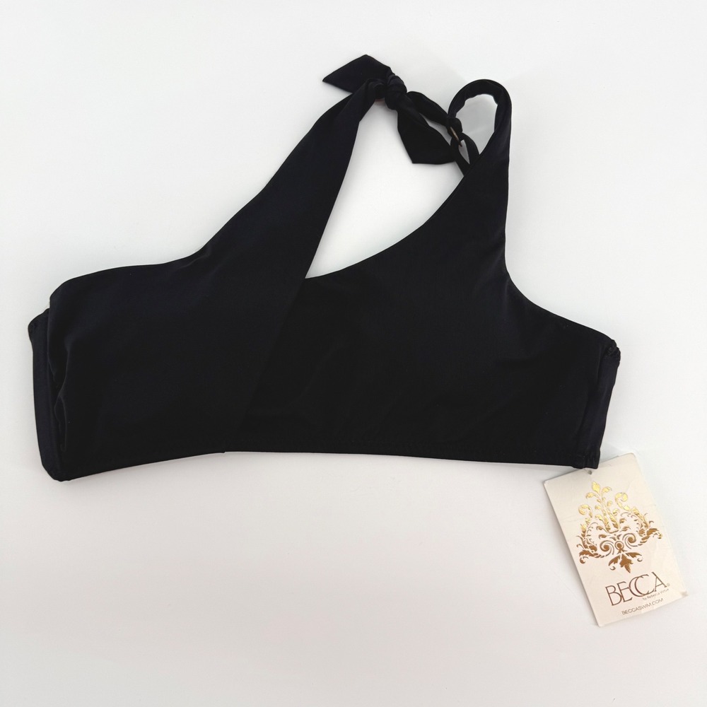 BECCA Sadie One Shoulder Asymmetrical Cutout Bikini Top Size Medium Black NEW